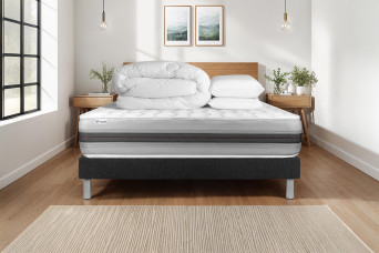 Pack lit complet 160x200 cm - Matelas + Sommier Noir (en kit) + 2 oreillers + Couette - Vitalspring Recover