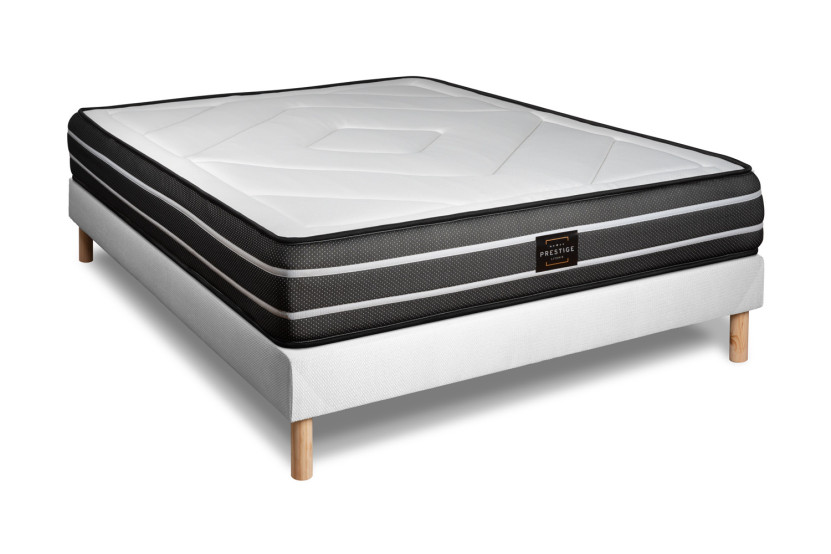 Pack lit complet 200x200 cm - Matelas + Sommier Blanc (en kit) + 2 oreillers + Couette - Exclusive