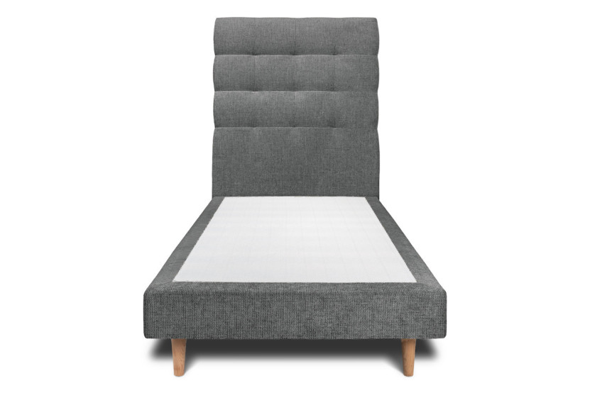 Lit 90x200 cm - Sommier tapissier H29 cm + tête de lit capitonnée - Tissu Toile natté Gris Anthracite