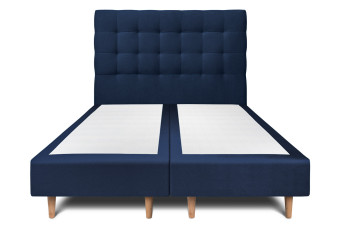 Lit 2x 90x200 cm - Sommier tapissier H35 cm + tête de lit capitonnée - Tissu Velours Bleu Océan