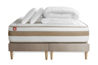 Pack lit complet 160x200 cm - Matelas + 2 Sommiers Beiges + 2 oreillers + Couette - Le Raffiné
