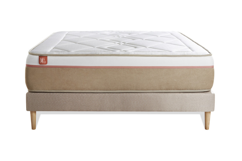 Ensemble Matelas Sommier 140x190 cm - Sommier Beige (déjà monté) - Le Soyeux
