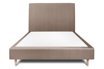 Lit 140x200 cm - Sommier tapissier H35 cm + tête de lit tapissée - Tissu Velours Taupe