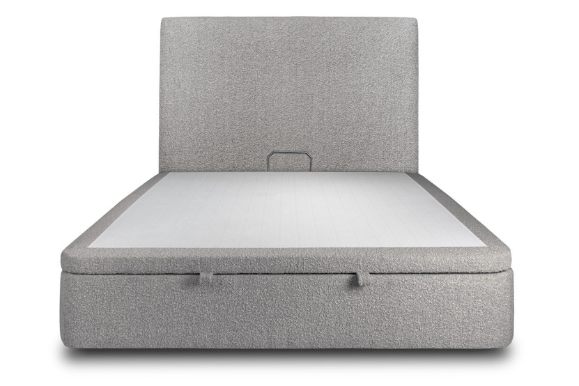 Lit coffre 180x200 cm avec Tête de lit tapissée - Tissu Bouclette Gris
