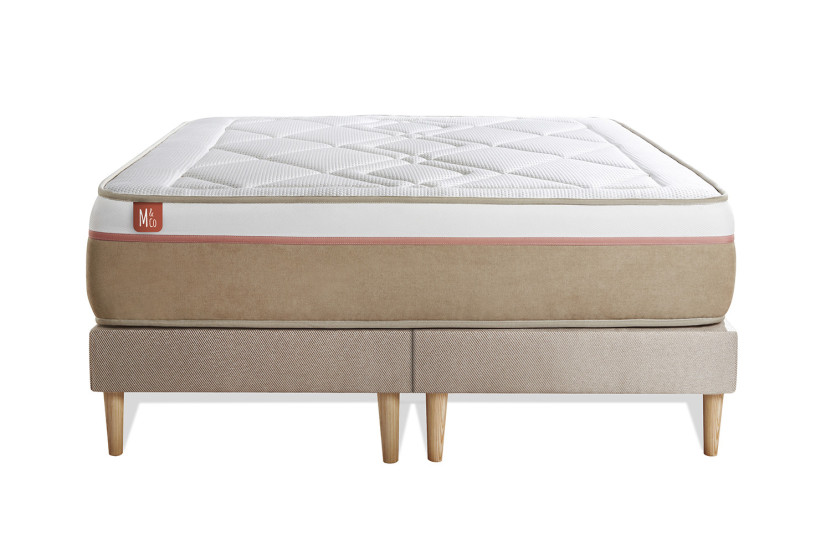 Ensemble Matelas Sommier 160x200 cm - 2 Sommiers Beige - Le Soyeux