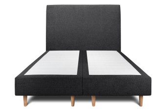 Lit 2x 90x200 cm - Sommier tapissier H35 cm + tête de lit tapissée - Tissu Toile natté Noir