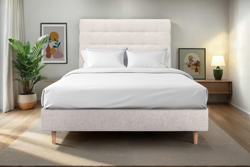 Tête de lit 140 cm Capitonnée - Tissu Toile Natté Beige Clair