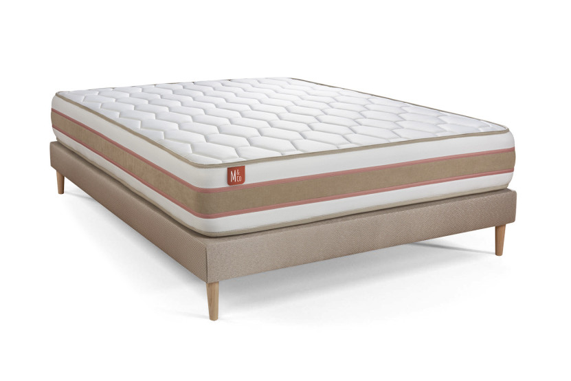 Ensemble Matelas Sommier 140x190 cm - Sommier Beige (déjà monté) - Le Délicat