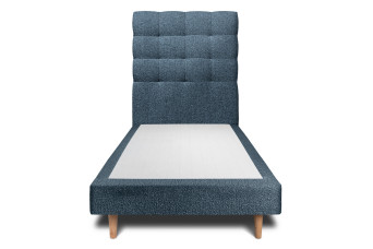Lit 90x190 cm - Sommier tapissier H29 cm + tête de lit capitonnée - Tissu Bouclette Bleu