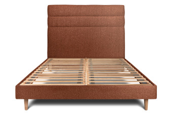 Lit 180x200 cm - Sommier à lattes H29 cm + tête de lit à lignes - Tissu Bouclette Terracotta