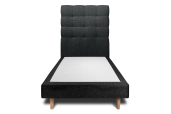 Lit 90x200 cm - Sommier tapissier H29 cm + tête de lit capitonnée - Tissu Bouclette Noir