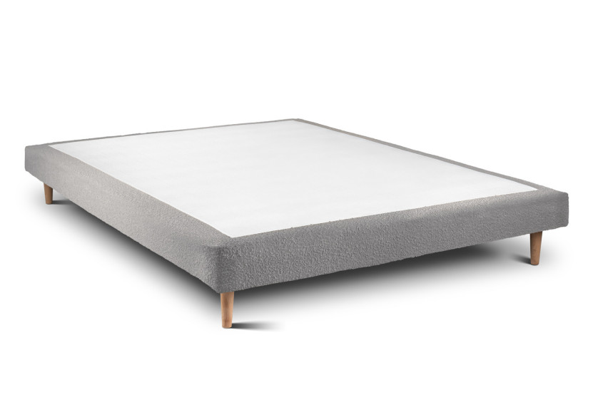 Lit 135x190 cm - Sommier tapissier H29 cm + tête de lit capitonnée - Tissu Bouclette Gris