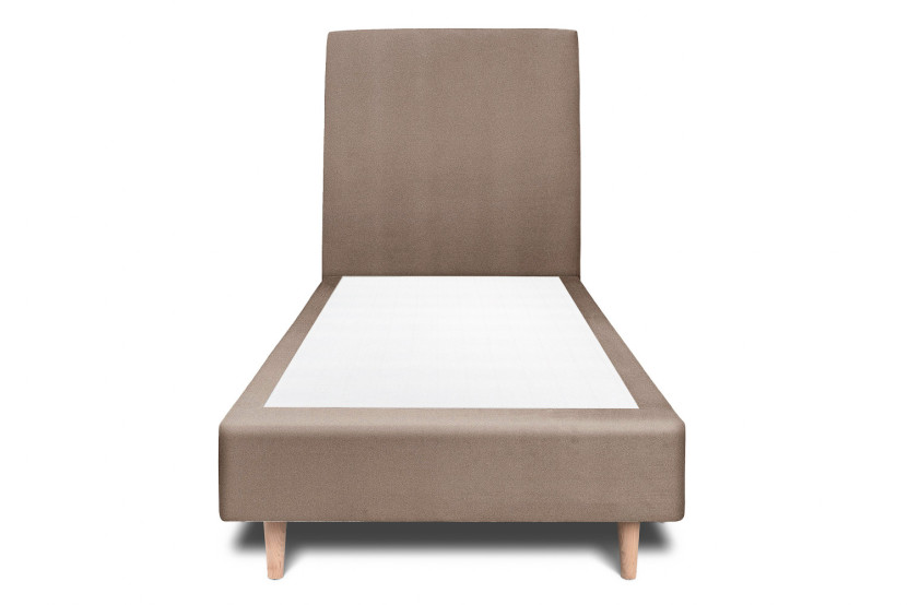 Lit 90x190 cm - Sommier tapissier H35 cm + tête de lit tapissée - Tissu Velours Taupe