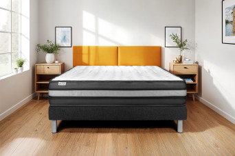 Ensemble Matelas Sommier 140x200 cm - Sommier Noir (déjà monté) - Vital Power Zen