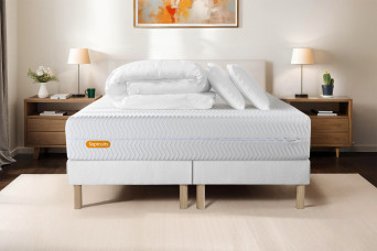 Pack lit complet 180x200 cm - Matelas + 2 Sommiers Blancs + 2 oreillers + Couette - Memo Bio