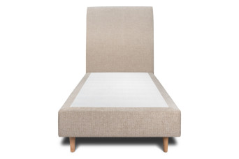 Lit 90x200 cm - Sommier tapissier H35 cm + tête de lit tapissée - Tissu Toile natté Beige Brun