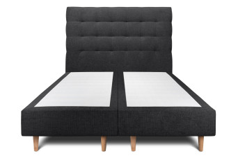 Lit 2x 90x200 cm - Sommier tapissier H35 cm + tête de lit capitonnée - Tissu Toile natté Noir