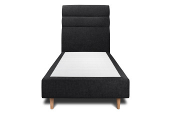 Lit 90x200 cm - Sommier tapissier H35 cm + tête de lit à lignes - Tissu Toile natté Noir