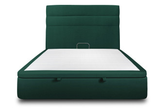 Lit coffre 180x200 cm avec Tête de lit à lignes - Tissu Velours Vert