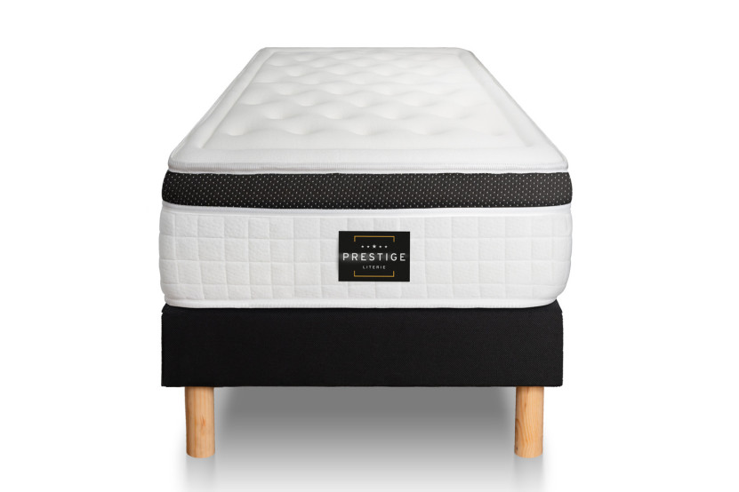 Ensemble Matelas Sommier 120x190 cm - Sommier Noir (déjà monté) - Privilège