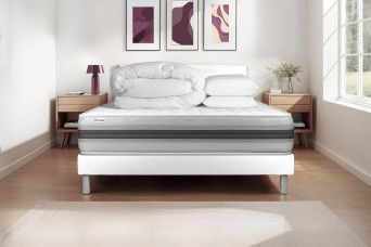 Pack lit complet 140x190 cm - Matelas + Sommier Blanc (en kit) + 2 oreillers + Couette - Vitalmemo Back