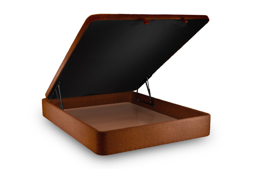 Lit coffre 180x200 cm avec Tête de lit à lignes - Tissu Bouclette Terracotta