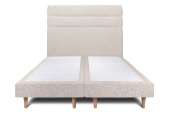 Lit 2x 90x200 cm - Sommier tapissier H29 cm + tête de lit à lignes - Tissu Toile natté Beige Clair