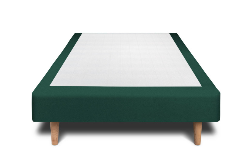 Lit 90x200 cm - Sommier tapissier H29 cm + tête de lit tapissée - Tissu Velours Vert