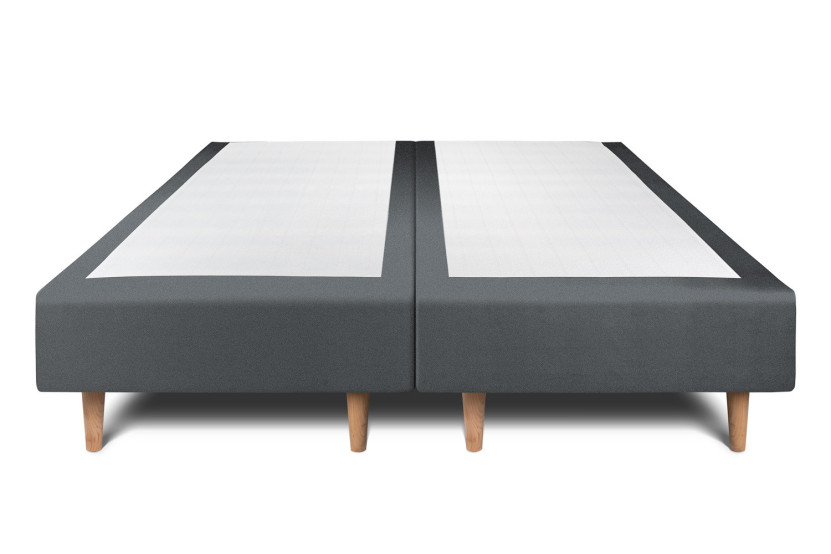 Lit 2x 90x200 cm - Sommier tapissier H35 cm + tête de lit capitonnée - Tissu Velours Gris Anthracite