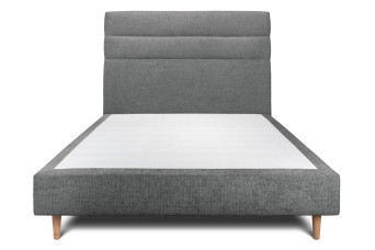 Lit 140x200 cm - Sommier tapissier H35 cm + tête de lit à lignes - Tissu Toile natté Gris Anthracite