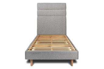Lit 90x190 cm - Sommier à lattes H29 cm + tête de lit à lignes - Tissu Bouclette Gris