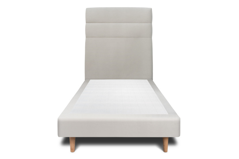 Lit 90x190 cm - Sommier tapissier H29 cm + tête de lit à lignes - Tissu Velours Gris Clair