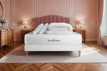 Pack lit complet 160x200 cm - Matelas + Sommier Blanc + 2 oreillers + Couette - Buckingham