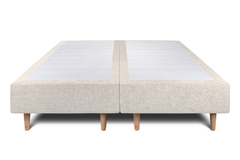 Lit 2x 90x200 cm - Sommier tapissier H35 cm + tête de lit capitonnée - Tissu Toile natté Beige Clair