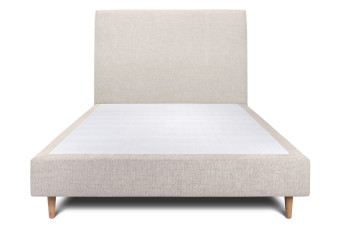 Lit 140x190 cm - Sommier tapissier H35 cm + tête de lit tapissée - Tissu Toile natté Beige Clair