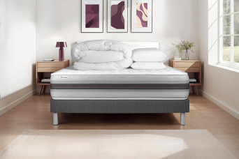 Pack lit complet 200x200 cm - Matelas + Sommier Gris (en kit) + 2 oreillers + Couette - Vitalmemo Back