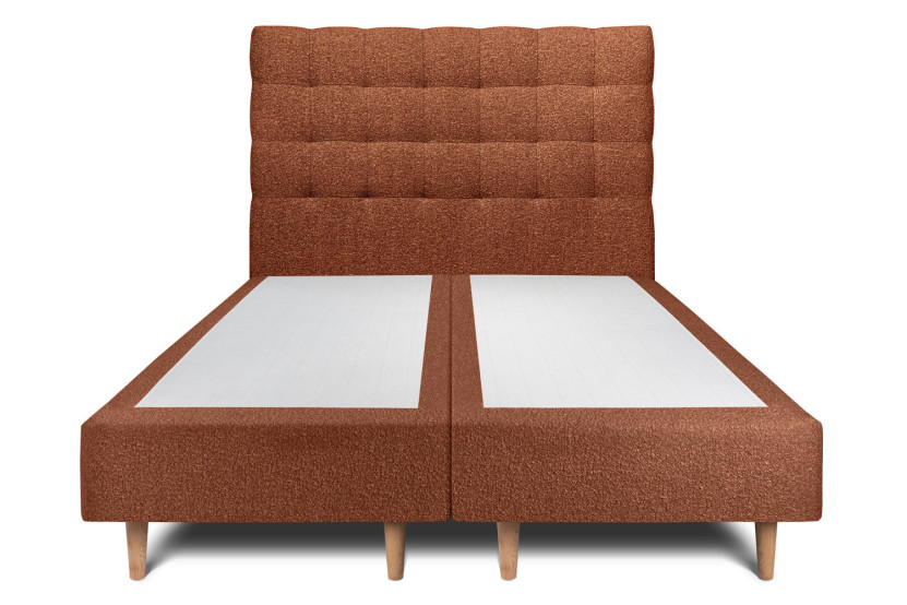 Lit 2x 90x200 cm - Sommier tapissier H35 cm + tête de lit capitonnée - Tissu Bouclette Terracotta