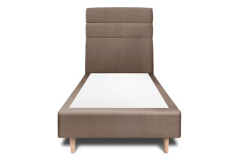 Lit 90x190 cm - Sommier tapissier H35 cm + tête de lit à lignes - Tissu Velours Taupe