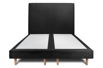 Lit 2x 90x200 cm - Sommier tapissier H29 cm + tête de lit tapissée - Tissu Bouclette Noir