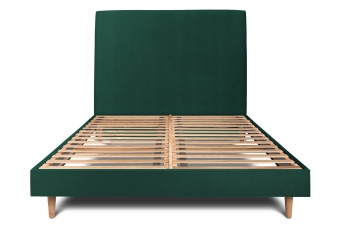 Lit 180x200 cm - Sommier à lattes H29 cm + tête de lit tapissée - Tissu Velours Vert