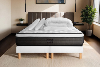 Pack lit complet 200x200 cm - Matelas + 2 Sommiers Blancs + 2 oreillers + Couette - Suite
