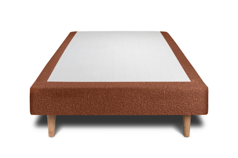 Lit 90x200 cm - Sommier tapissier H29 cm + tête de lit capitonnée - Tissu Bouclette Terracotta
