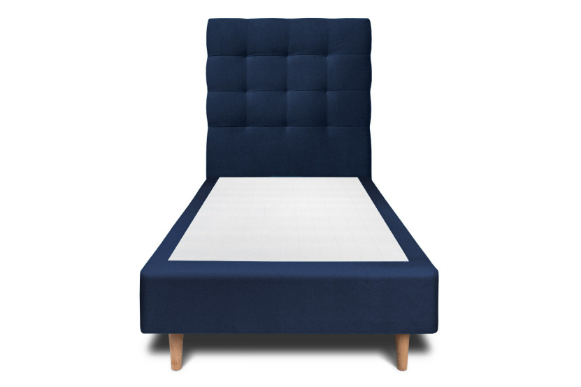 Lit 90x190 cm - Sommier tapissier H35 cm + tête de lit capitonnée - Tissu Velours Bleu Océan