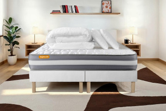 Pack lit complet 180x200 cm - Matelas + 2 Sommiers Blancs + 2 oreillers + Couette - Memo Plus