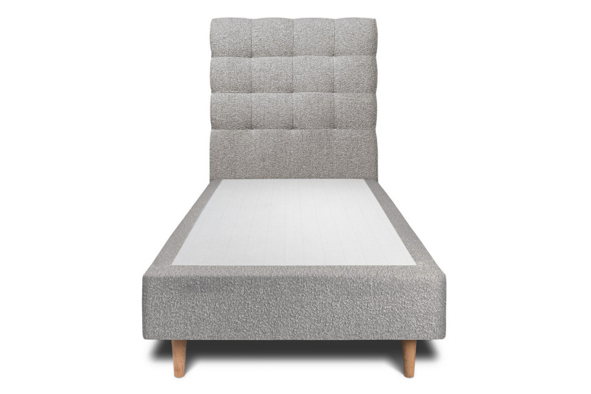 Lit 90x190 cm - Sommier tapissier H35 cm + tête de lit capitonnée - Tissu Bouclette Gris