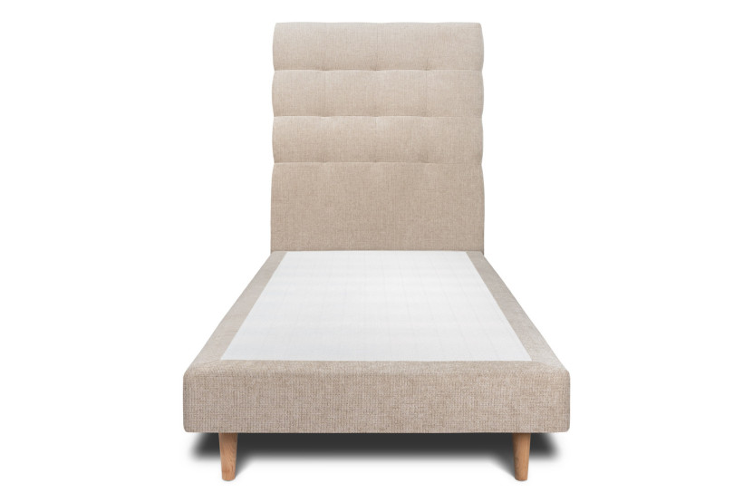 Lit 90x190 cm - Sommier tapissier H29 cm + tête de lit capitonnée - Tissu Toile natté Beige Brun