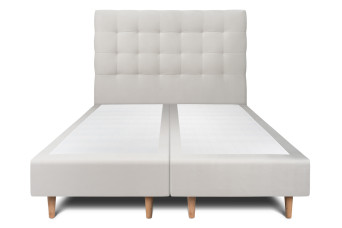 Lit 2x 90x200 cm - Sommier tapissier H35 cm + tête de lit capitonnée - Tissu Velours Gris Clair