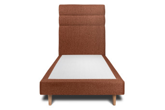 Lit 90x190 cm - Sommier tapissier H29 cm + tête de lit à lignes - Tissu Bouclette Terracotta