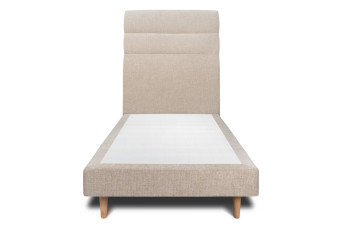 Lit 90x200 cm - Sommier tapissier H29 cm + tête de lit à lignes - Tissu Toile natté Beige Brun