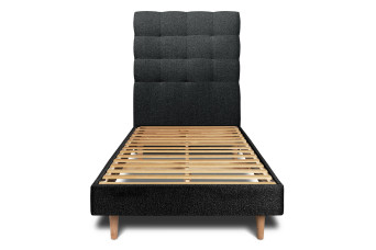 Lit 90x190 cm - Sommier à lattes H29 cm + tête de lit capitonnée - Tissu Bouclette Noir